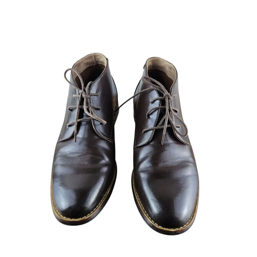 Zriang Mens Brown Leather Round Toe Lace-Up Ankle Chukka Boots Size 8
